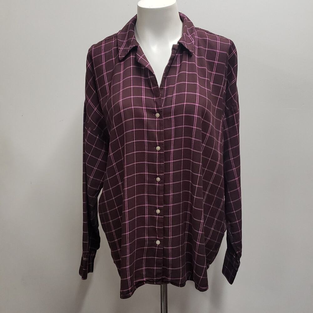 Madewell Plaid Flannel Pajama Shirt Women's Size Large